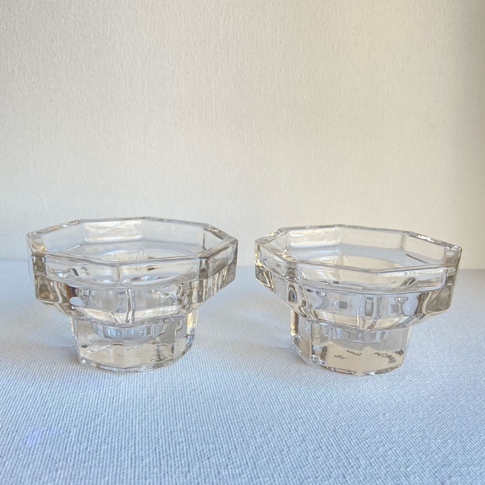 FNG Indonesia low octagonal clear glass candle holders pair for taper candles